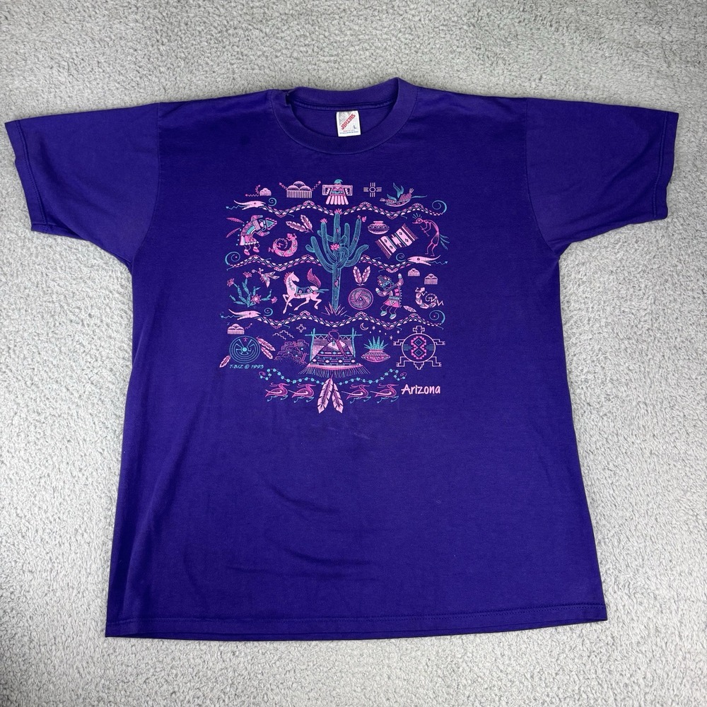VTG Arizona Aztec Print Adult Large Purple Puff Print Jerzees 1993
